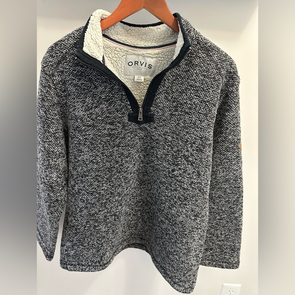 Orvis Men's Charcoal and White Zip-Up Sweater